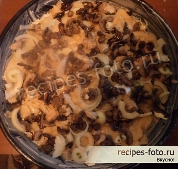 Картошка в духовке с мясом и грибами