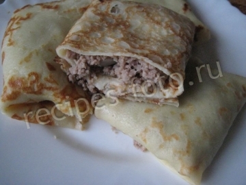 Блины с мясом на кефире