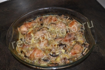 Куриные ножки с грибами в духовке
