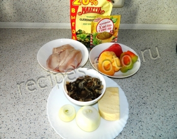 Куриные отбивные с сыром и грибами в духовке