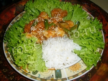 Курица карри с грушей и стручковой фасолью