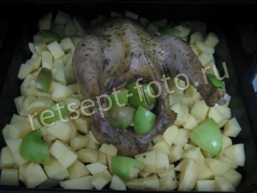 Курица с яблоками и картошкой в духовке