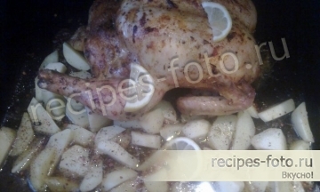 Курица целиком в духовке с медом, лимоном и чесноком