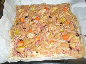 Мясной рулет в куриной шкурке с айвой и морковью