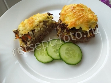 Мясные стожки с грибами и картошкой