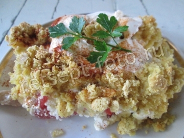 Насыпной пирог с курицей и творогом