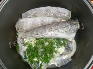 Нототения в мультиварке тушеная с луком и майонезом