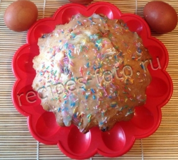 Пасхальный кулич без дрожжей с изюмом, цукатами и орехами