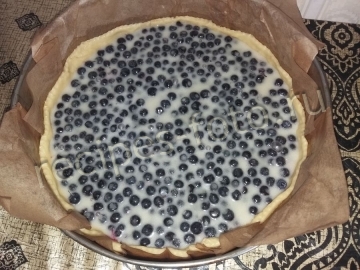 Пирог с черникой и сметанной заливкой
