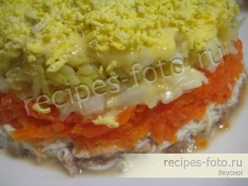 Салат "Мимоза" с консервой, картошкой и без сыра
