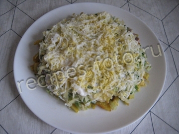 Салат с картофелем фри и курицей слоями