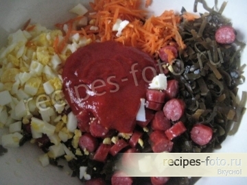 Салат из морской капусты с яйцами и колбасой без майонеза