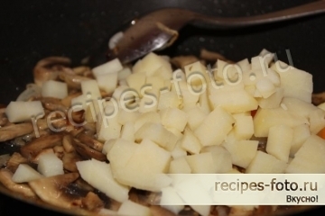 Шаурма из курицы, с грибами, сыром и овощами дома