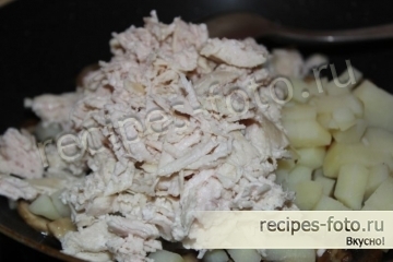 Шаурма из курицы, с грибами, сыром и овощами дома