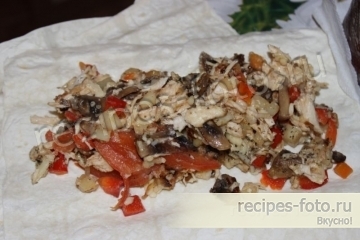 Шаурма из курицы, с грибами, сыром и овощами дома