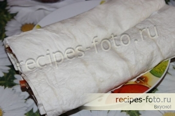 Шаурма из курицы, с грибами, сыром и овощами дома