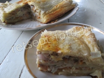 Слоеный пирог с тыквой и мясом