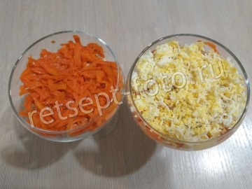 Слоеный салат из печени минтая