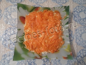 Слоеный салат с курицей, киви и корейской морковью