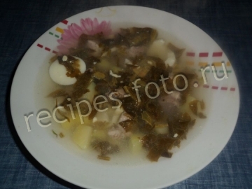 Зеленые щи из щавеля с яйцом и свининой