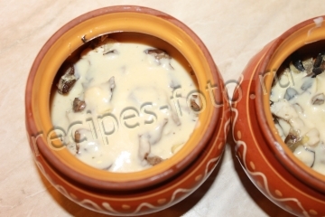 Жюльен с курицей и грибами в горшочках