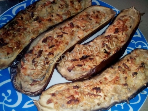 Баклажаны фаршированные колбасой и плавленым сыром
