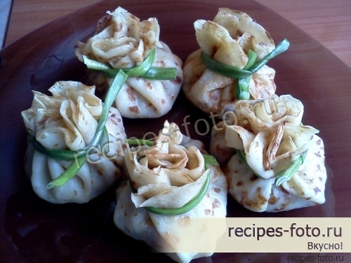 Блинчики «Мешочки» фаршированные рыбой и морковью