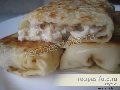 Блины с курицей, грибами и сыром