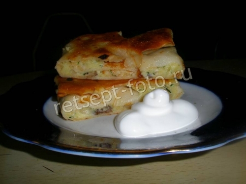 Блины на пиве с грибами и картошкой