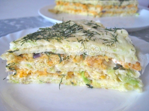Кабачковый торт с морковью и луком