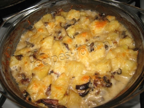 Картошка с грибами и сметаной в духовке