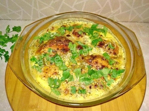 Курица чкмерули в духовке по-грузински