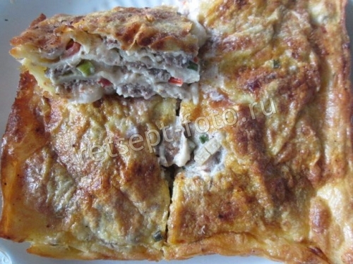 Лазанья из лаваша с фаршем и овощами