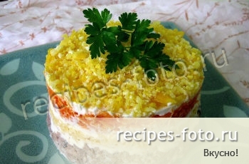Cалат "Мимоза" без сыра и с кукурузой