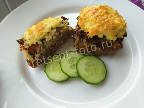 Мясные стожки с грибами и картошкой