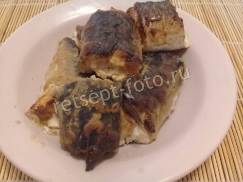 Скумбрия запеченная с майонезом, горчицей и хреном в духовке