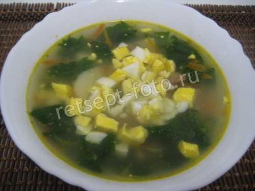 Суп с крапивой, яйцом и курицей
