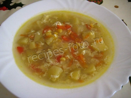 Суп с кукурузой и яйцом