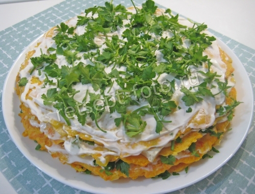 Закусочный тыквенный торт с майонезом