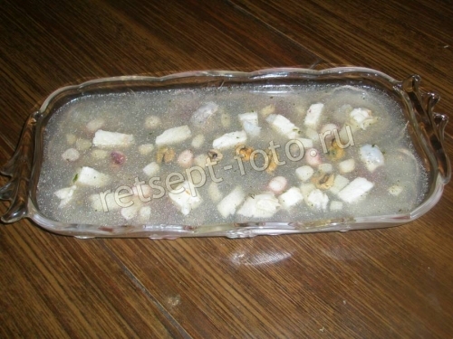 Заливное из зубатки и морепродуктов
