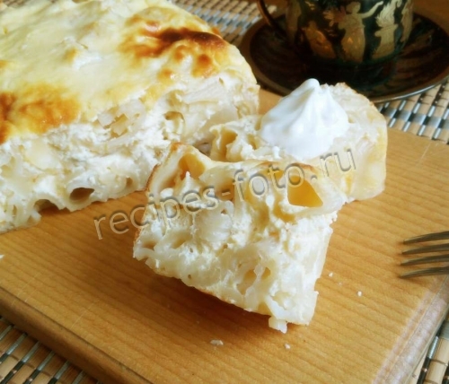 Запеканка из макарон с творогом и грушей