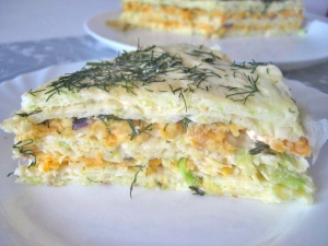 Кабачковый торт с морковью и луком 