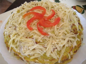 Кабачковый торт с сыром и помидорами 