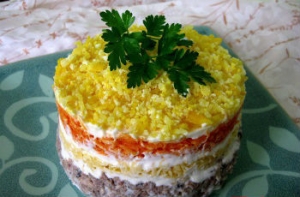 Cалат "Мимоза" без сыра и с кукурузой 