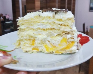 Торт "Молочная девочка" со сметанно-сливочным кремом и персиками 