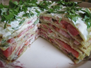 Торт из кабачков с помидорами 