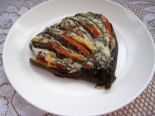 Веер из баклажанов с сыром и помидорами 